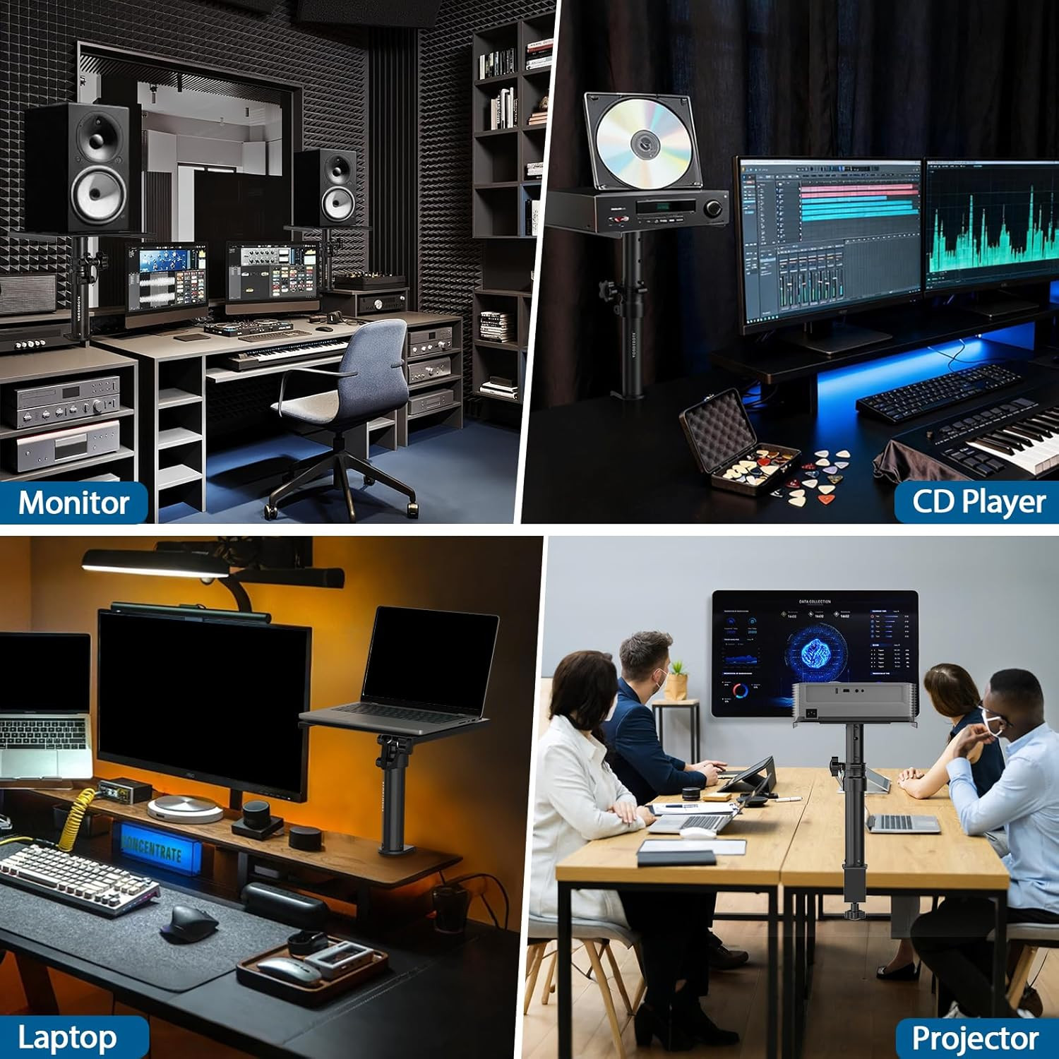 Desktop Clamp Studio Monitor Stands Adjustable Height 9-14" Speaker Stand Pair