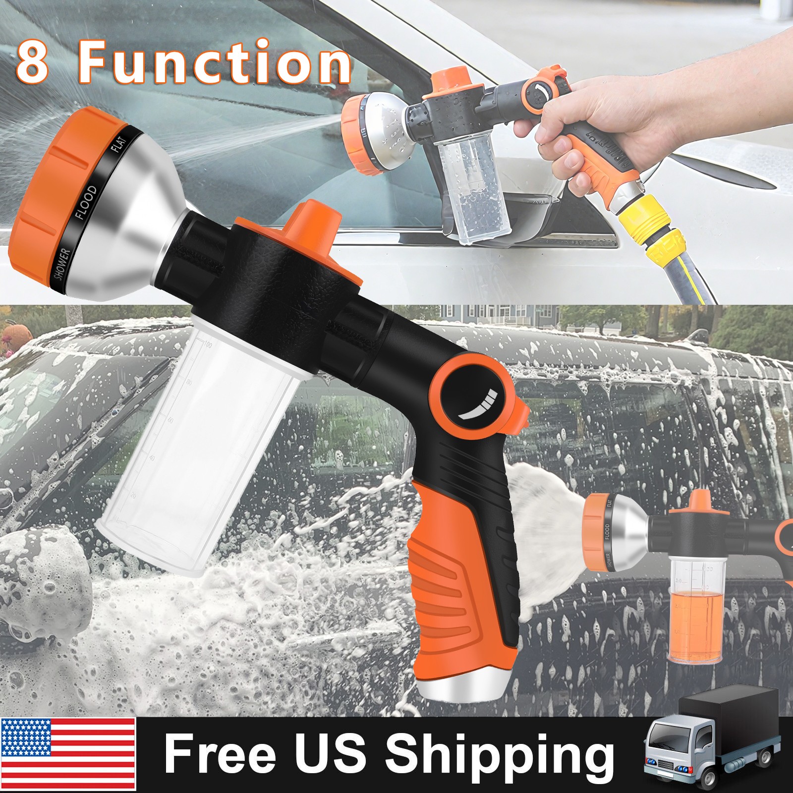 Car Cleaning Wash Pressure Washer Snow Foam Lance 8 Mode Sprayer Gun Soap Bottle
