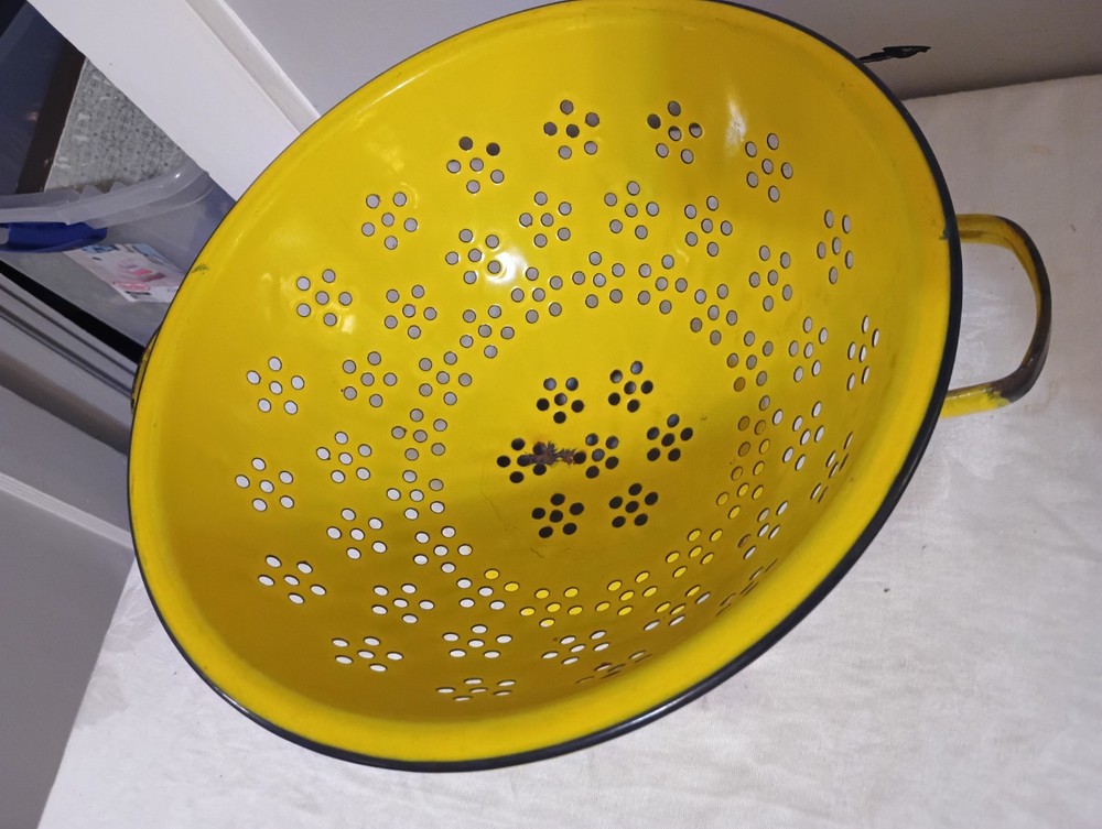 Vintage Yellow Enamel Colander