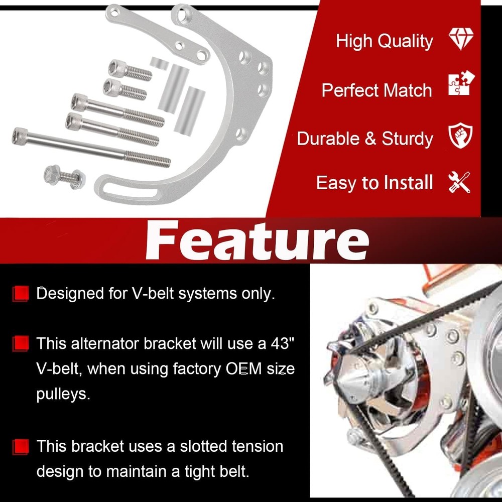 LWP Low Mount Alternator Bracket Double Hump Heads Adjustable Billet Kit for ...