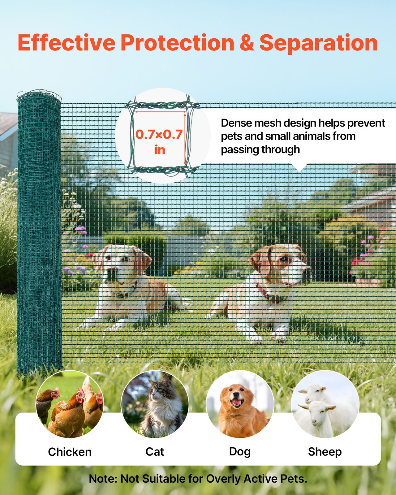 VEVOR Non Electric Fence with Posts 3' x 98.4' Plastic Safety Mesh Fence Netting