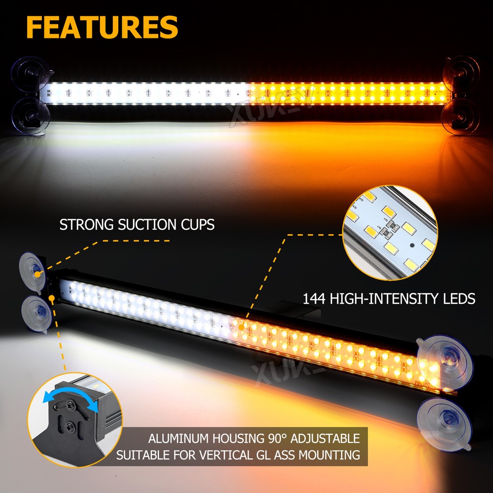 144 LED White Amber Windshield Strobe Light Bar Interior Flash Emergency Warning