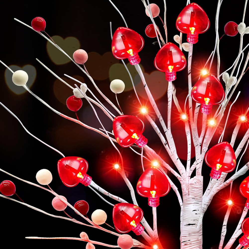 Prelit & Timer - Valentines Day Decorations, 2 Pack 18 Inch Valentines Day Tree