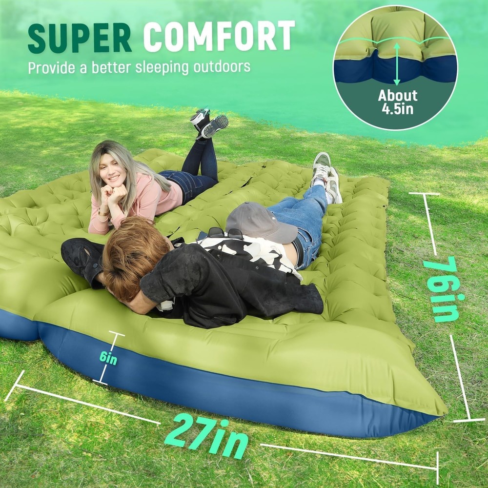 Ultralight Inflatable Sleeping Pad w/ Built-In Foot Pump, Compact & Comfy