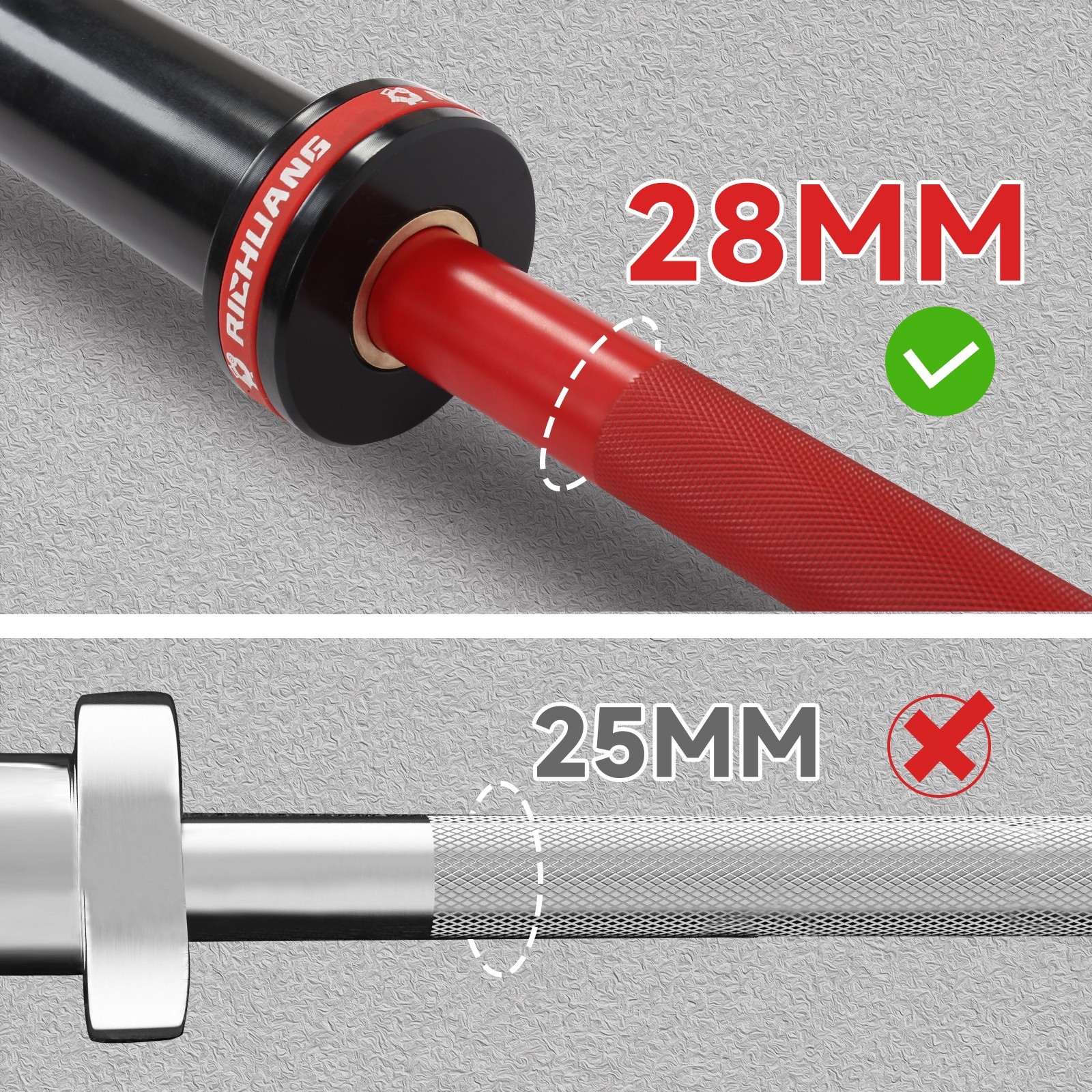 RICHUANG Olympic Barbell 6FT 28mm 500LBS Weightlifting Bar for Home Gym Red/Blue