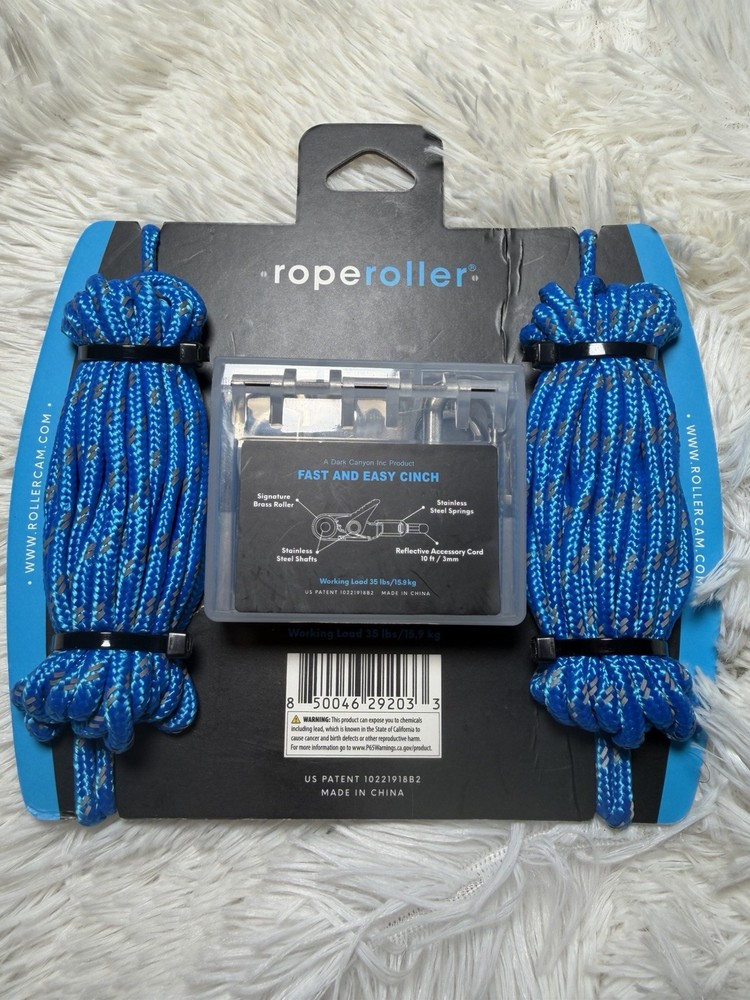 Roperoller Cinch Rope Roller Set, 6 Rollers, Two 12' 3mm Blue Cord Sections