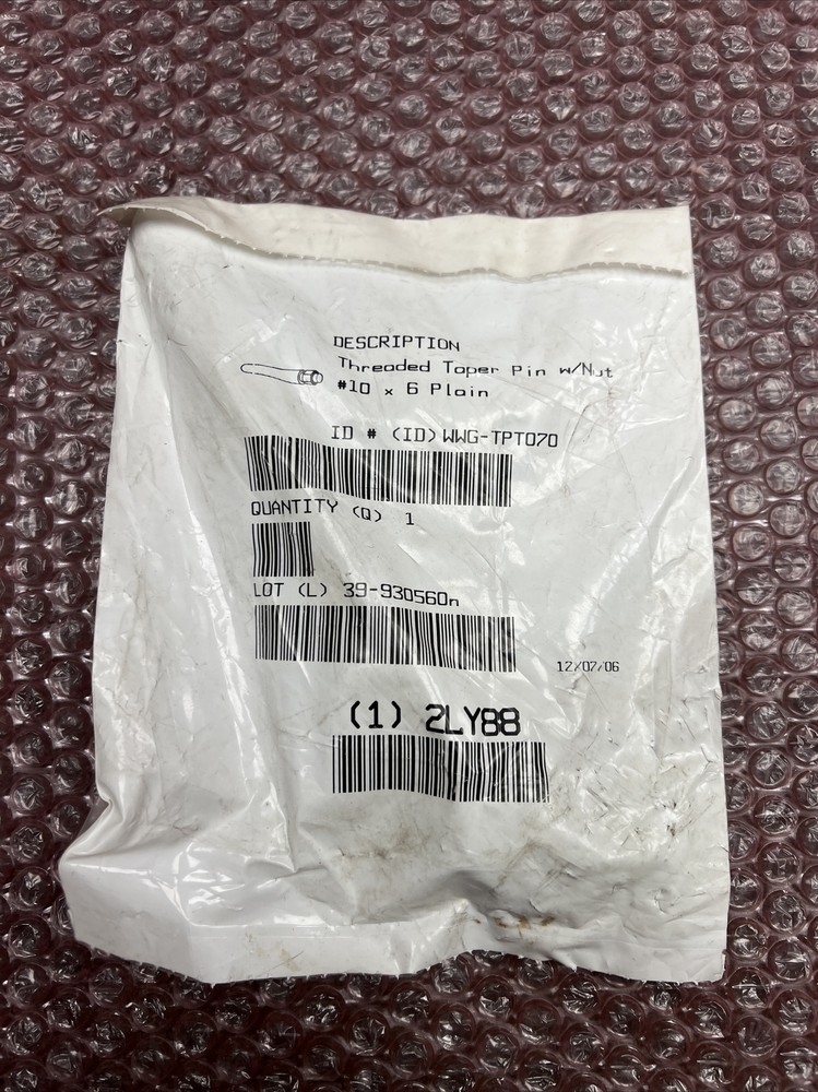 New Threaded Taper Pin With Nut #10 x 6 Plain 2LY88