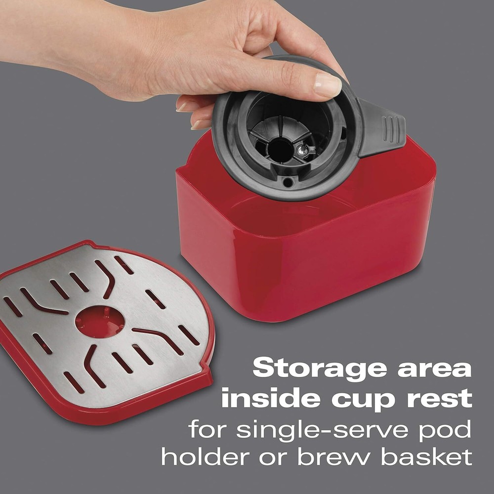 Single Cup Coffee Maker, Pod Pack and Ground Coffee Compatible, 1 Cup, Red
