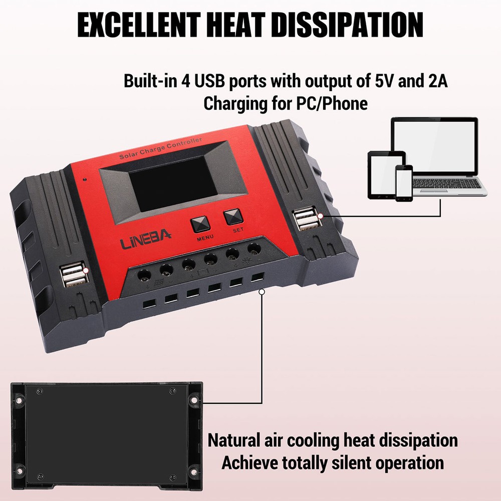 30A/60A/100A PWM Solar Panel Battery Regulator Charge Controller USB 12/24V/48V