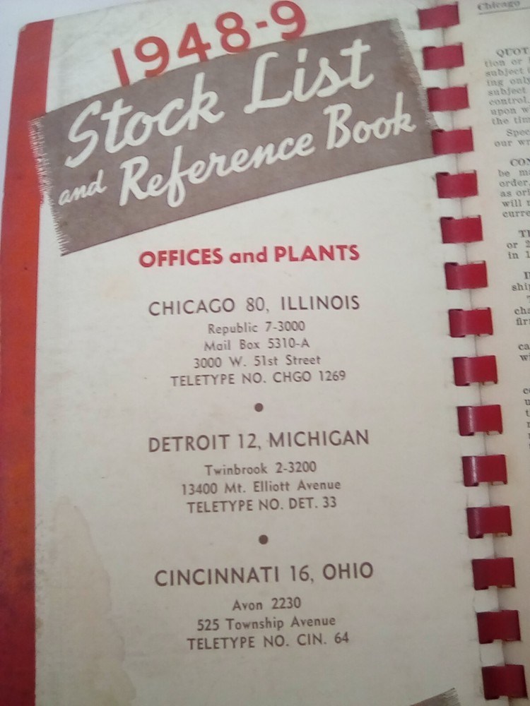 1948-49 Stock List & Reference Book Central Steel & Wire Co.