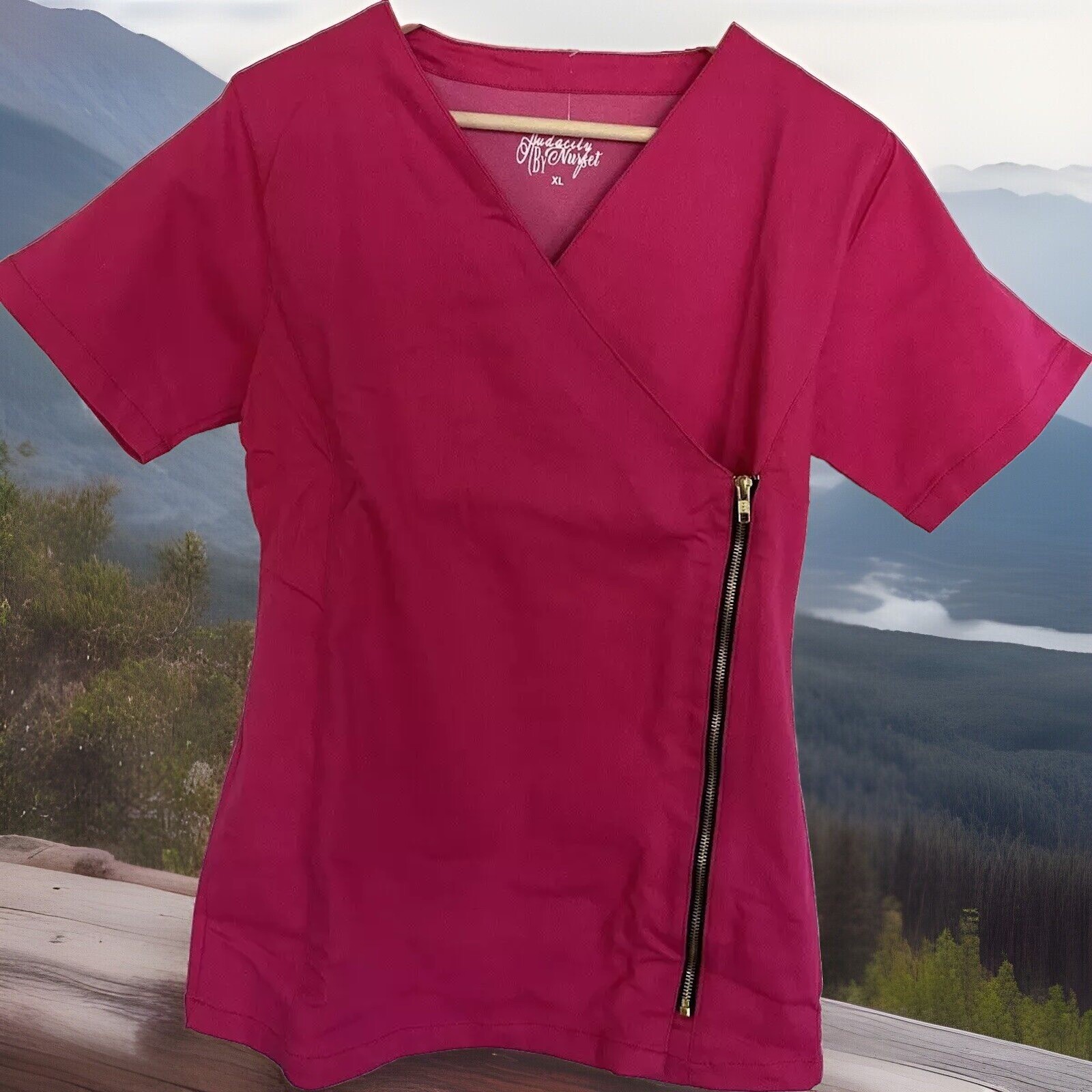 NWOT Audacity By Nurset Dark Pink Women’s 2pc Medical Surgical Scrub Set Sz XL