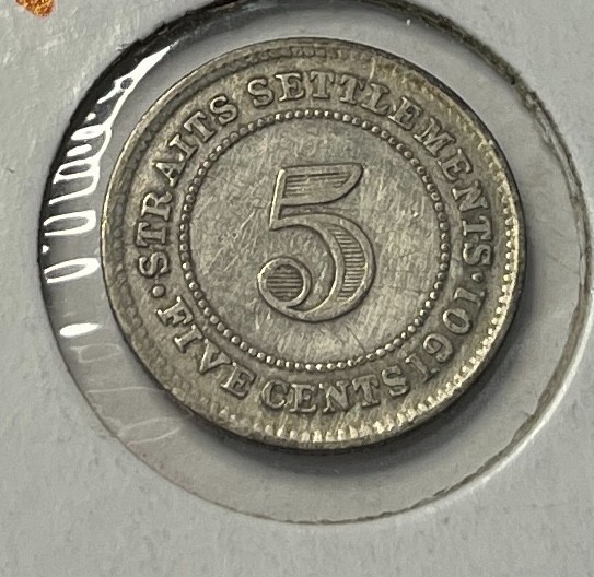 1901 Straits Settlements 5 Cents - 80% Silver
