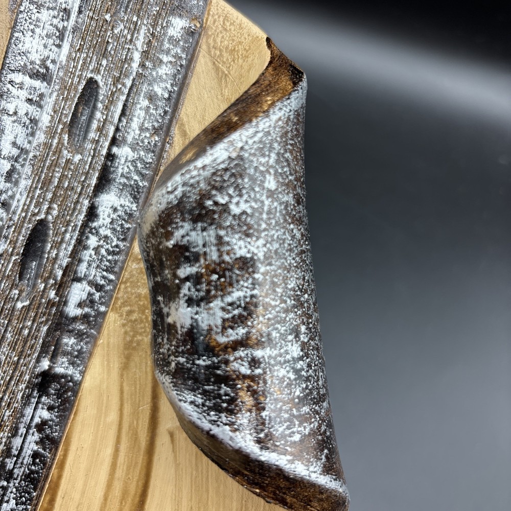 Studio Art Pottery Decor Dish Carved Leaf Pattern Metallic Curled Unsigned