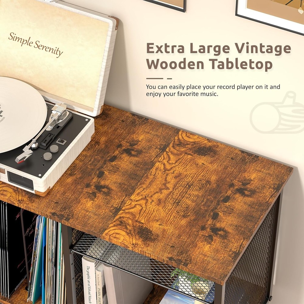 Record Player Stand with Adjustable Divider Turntable Stand End Table