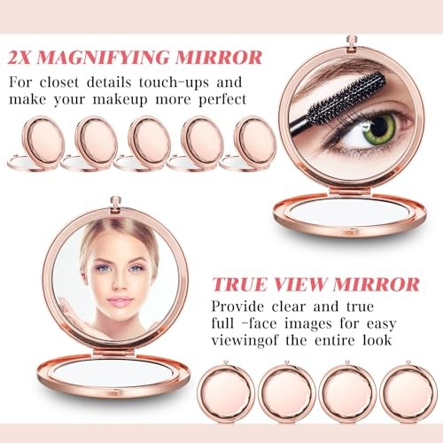 24 Set Rose Gold Compact Mirrors Bulk Crystal Compact Makeup Double Sided