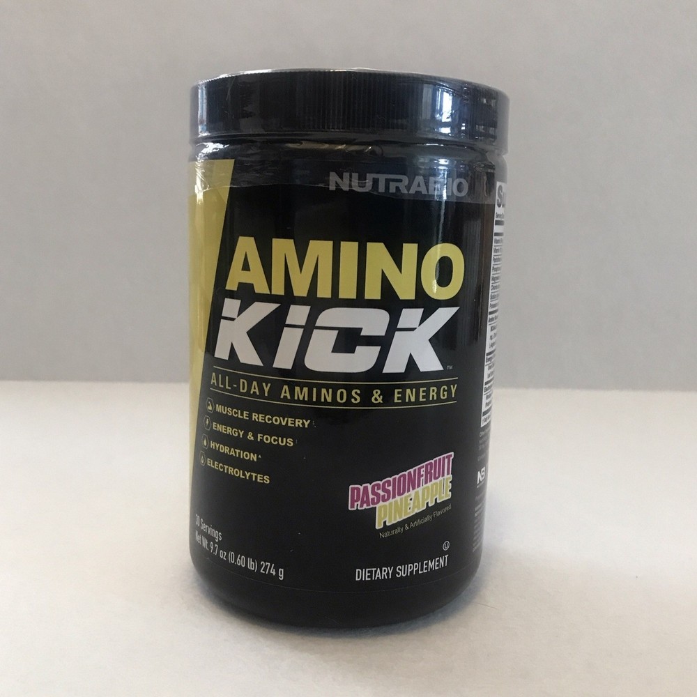 NutraBio Amino Kick Powder Passionfruit Pineapple BCAA Caffeine Electrolytes