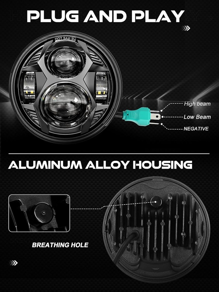 Round LED Headlight Compatible with Harley Motorcycle Models