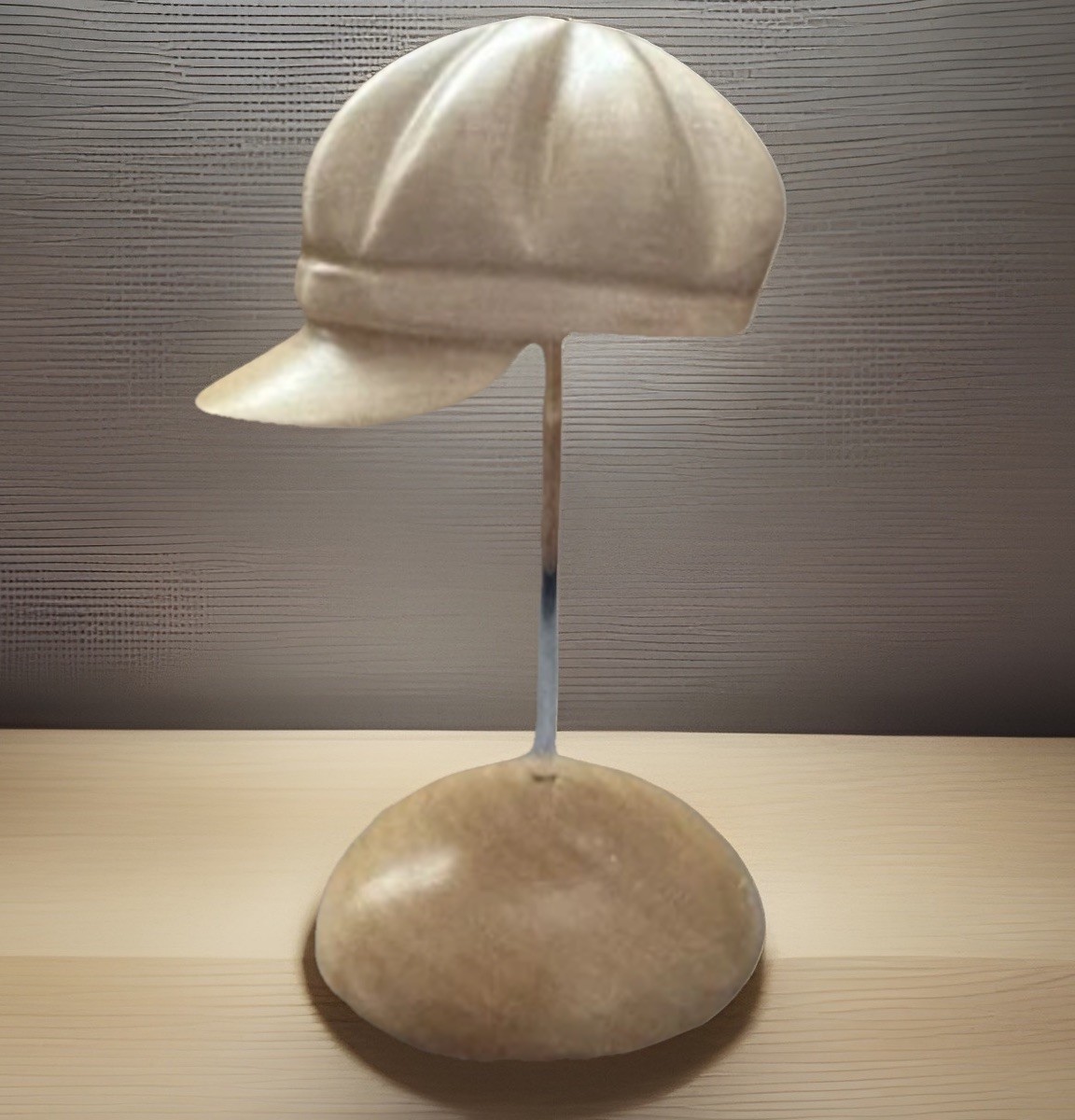 Set of 2 BINI FIRENZE 7.5" Wood Hat Sculptures & Base Glass Stand ITALY -CUTE!!