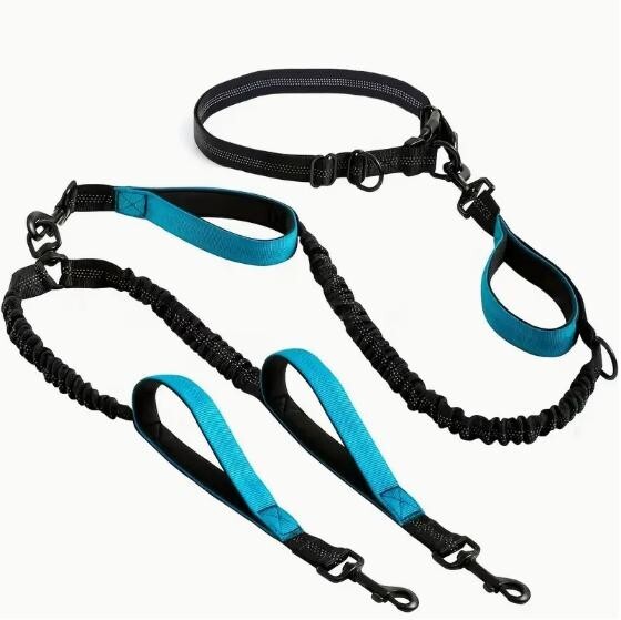 Dual Dog Leash No Tangle Coupler Nylon for Two Large Small Dogs Double-Head Rope