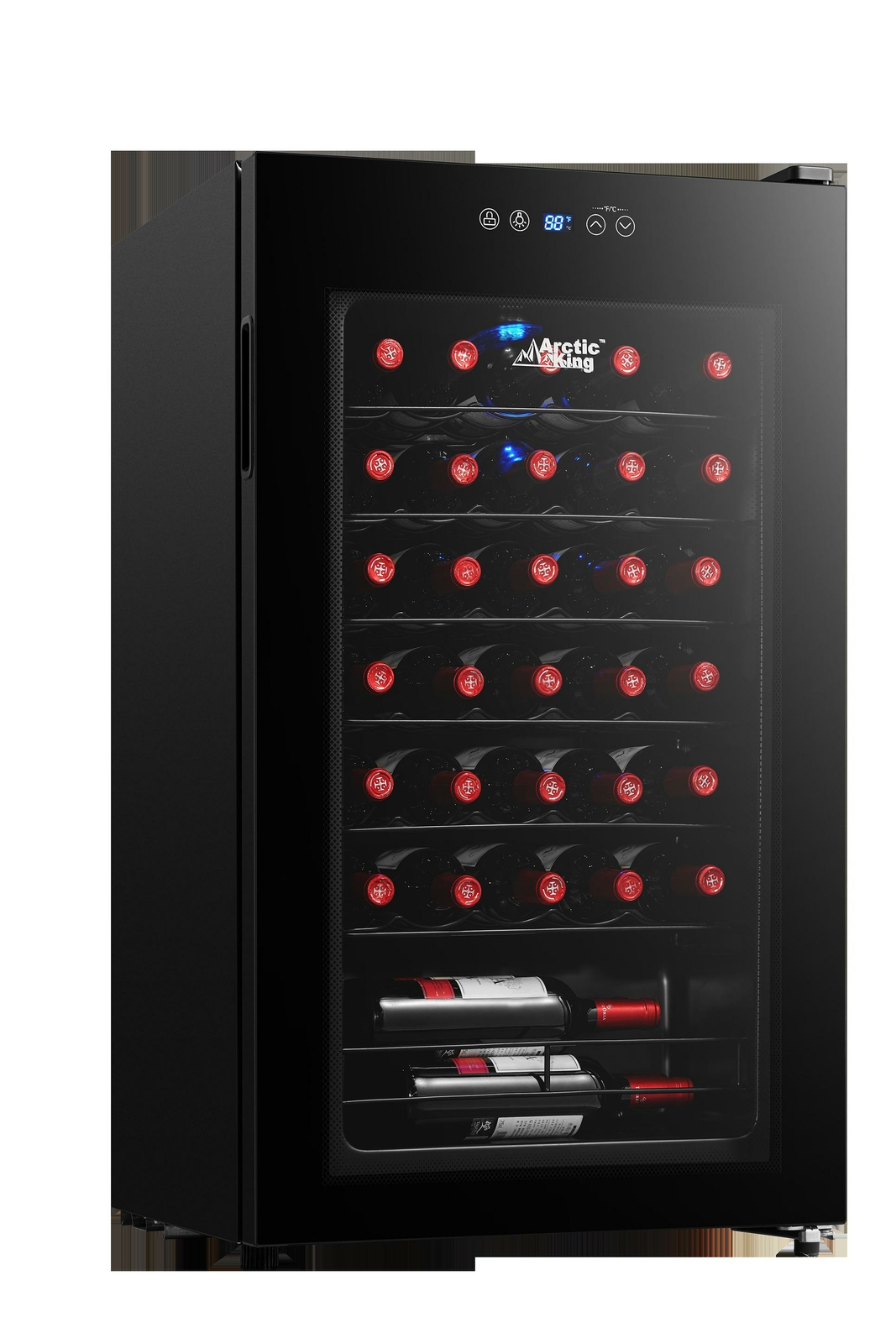 Arctic King Premium 34-Bottle Wine Cooler Touch Control LED Lighting Black NEW