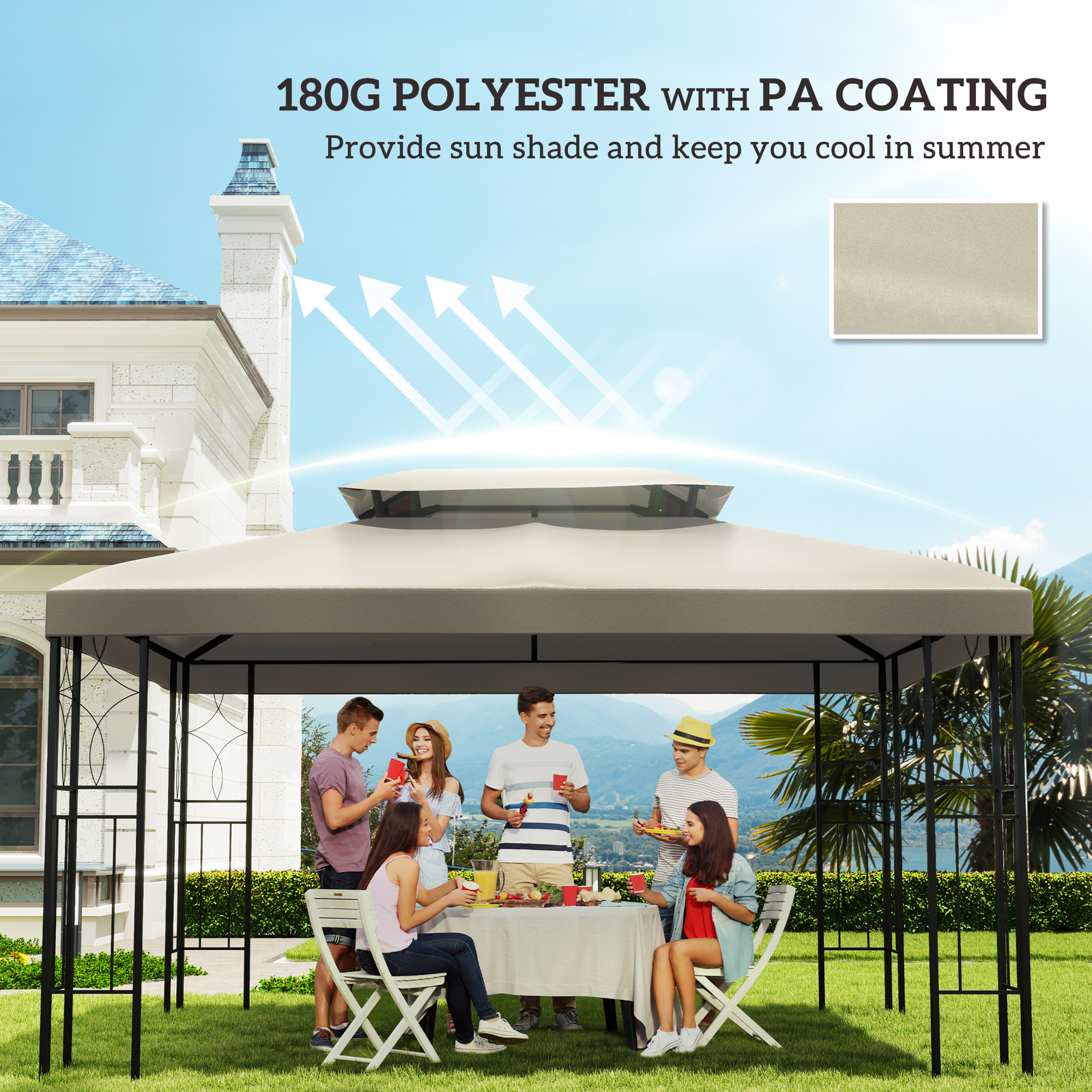13' x 10' 2-Tier Gazebo Canopy Top Cover Replacement for Patio, Cream White