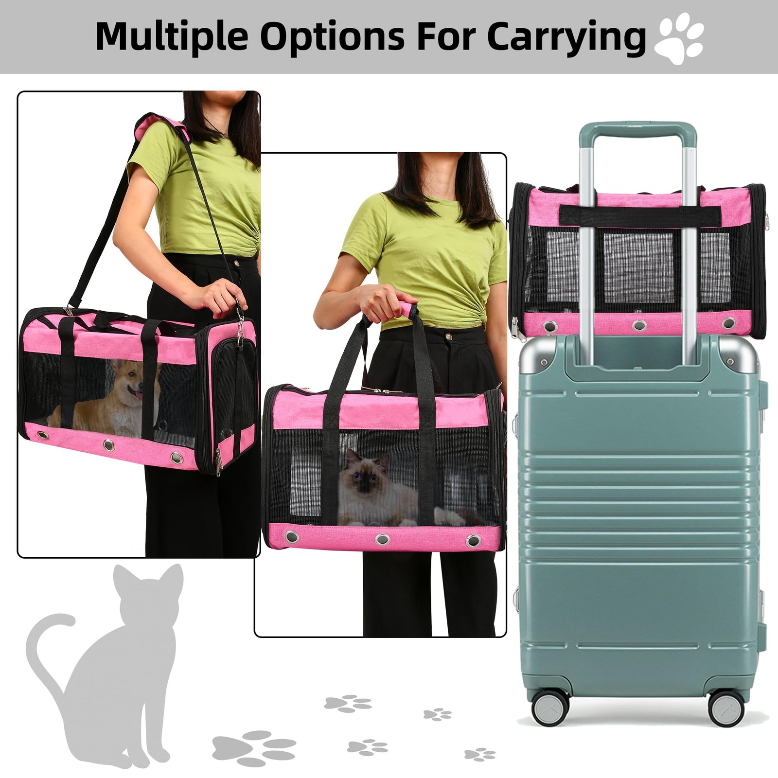 Soft Sided Cat/Dog Carrier, Collapsible, Airline Approved, Pink, for Pets up to