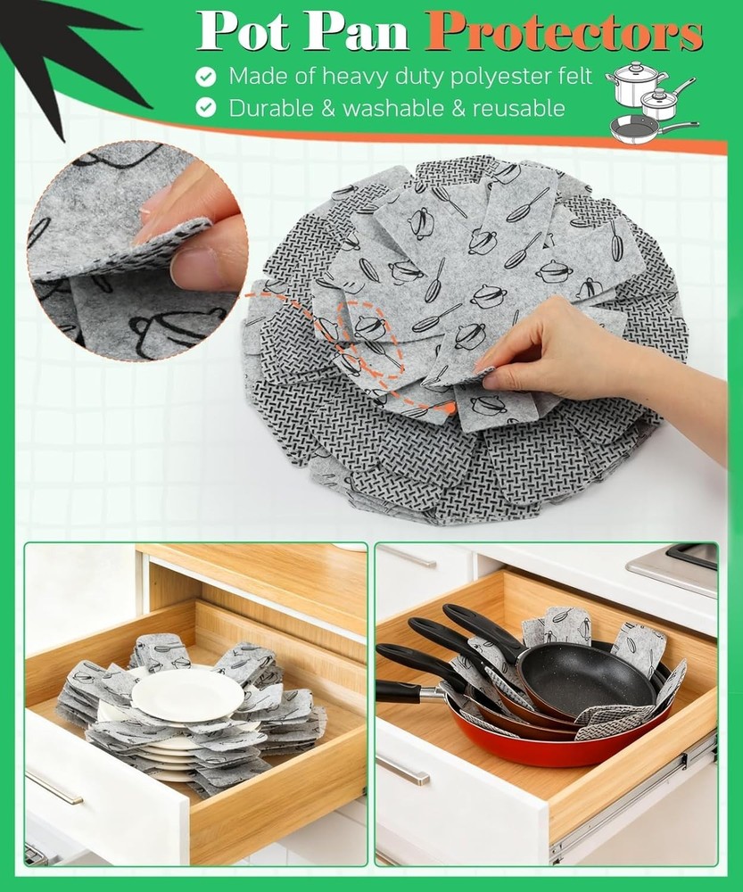 Protective Felt Pan Separators - 3 Sizes Included for Efficient Kitchen Storage