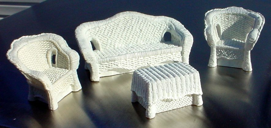 Wicker Couch Chairs Table Set 4 Pc Miniatures 1/24 Scale Half Scale Items