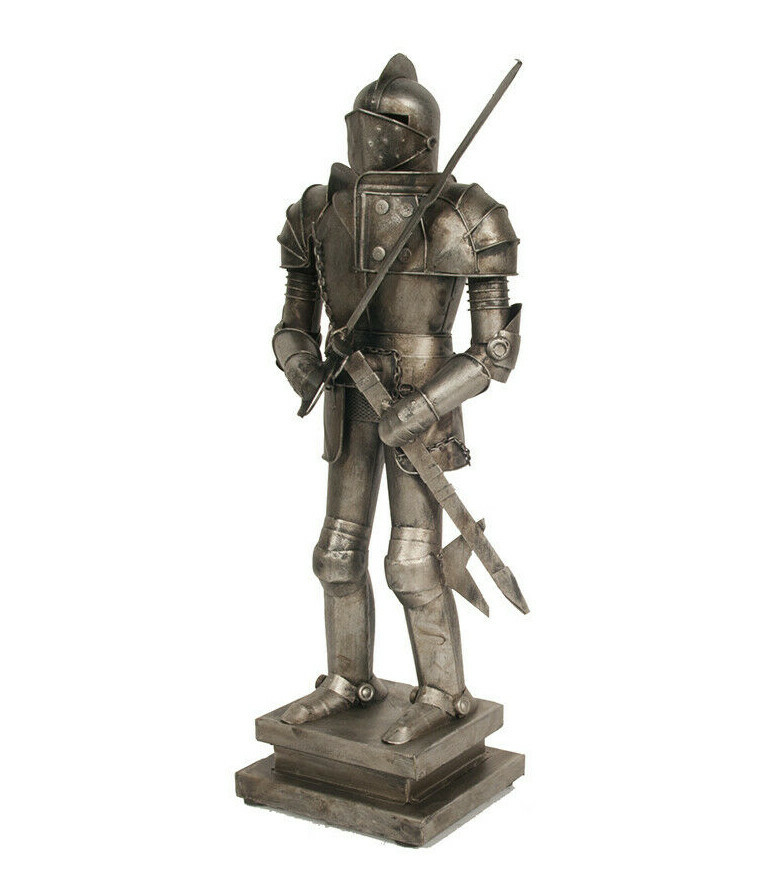 Medieval Knight Suit Of Armor Statue w Sword Metal Model 18" Figurine Home Decor