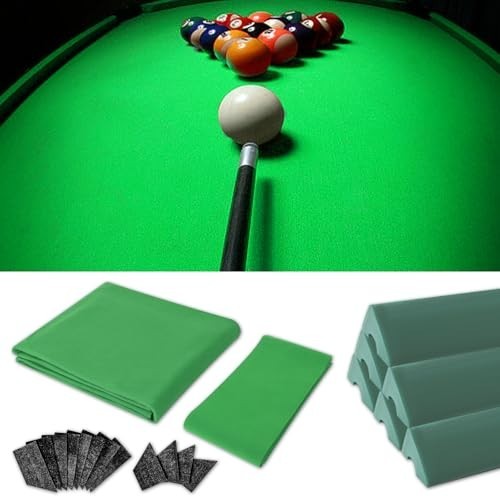 8ft Pool Table Replacement Kit - Billiard Rail Rubber Bumpers & Felt Cloth Set