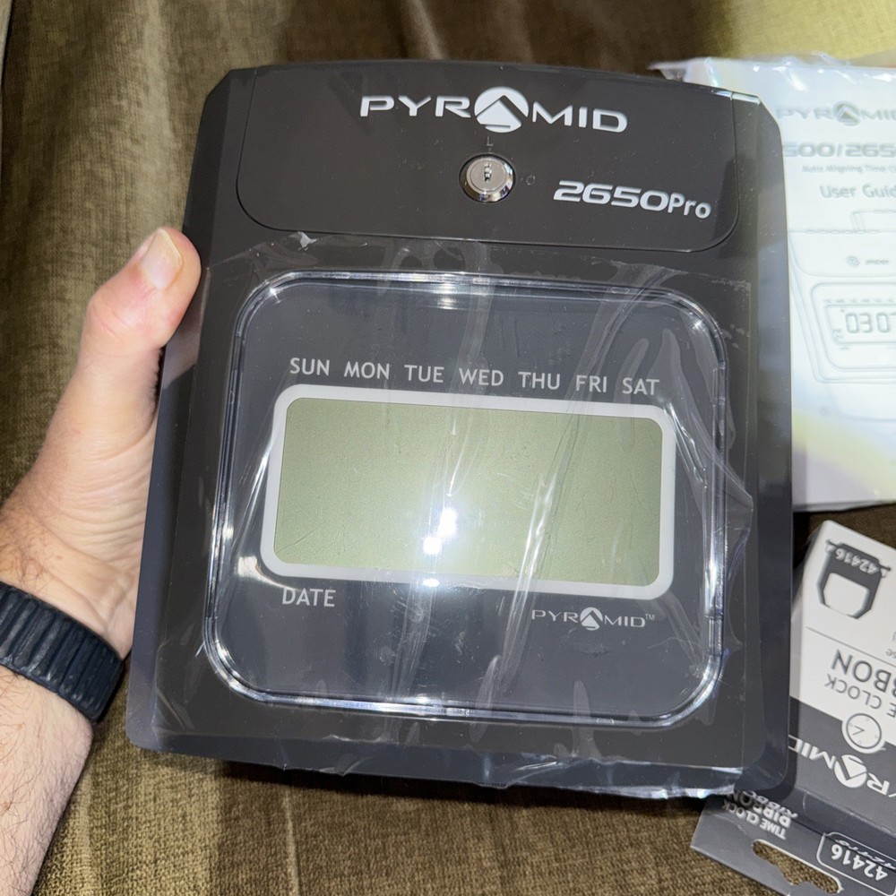 Pyramid Technologies 2650 Pro Auto Aligning Time Clock, LCD Display, Charcoal