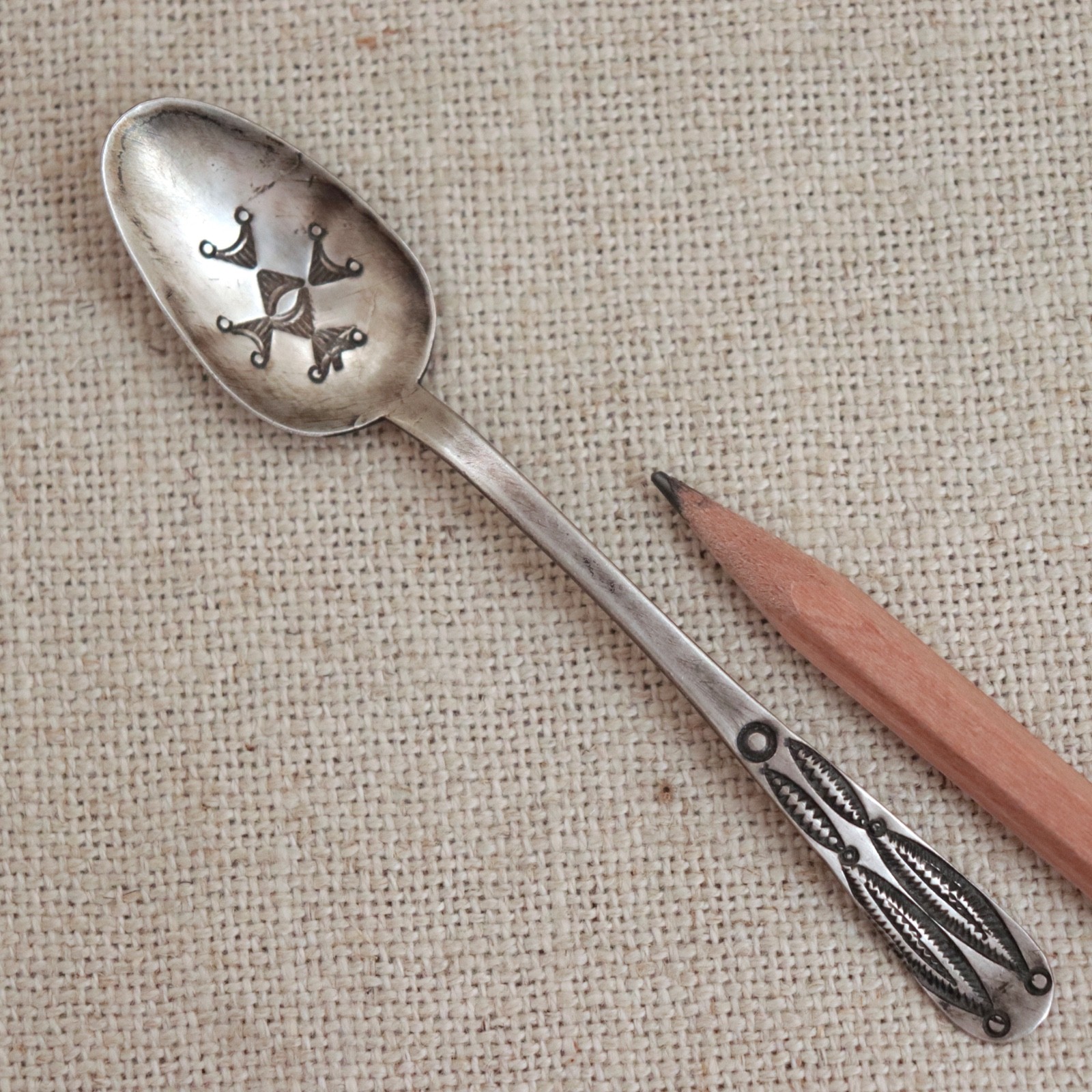 Early Navajo Ingot Silver Spoon 1900s Bench Stamped Handle Sterling Antique Vtg