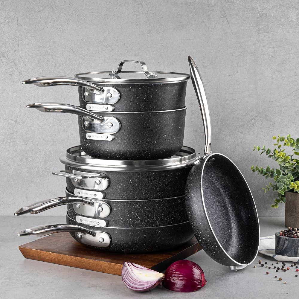 Granitestone Pots and Pans Set 10 Pc Stackable Space Saving Nonstick Cookware