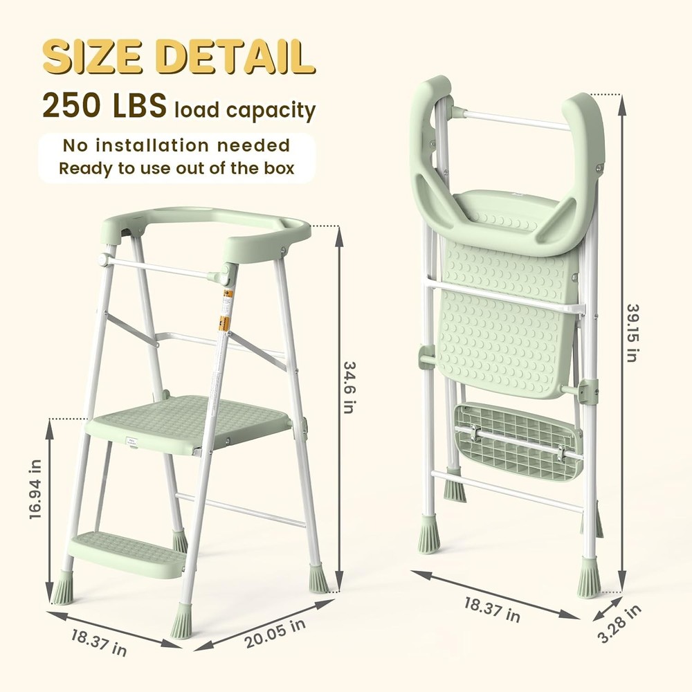 Children's two-step stool, suitable for learning activities at the , green.