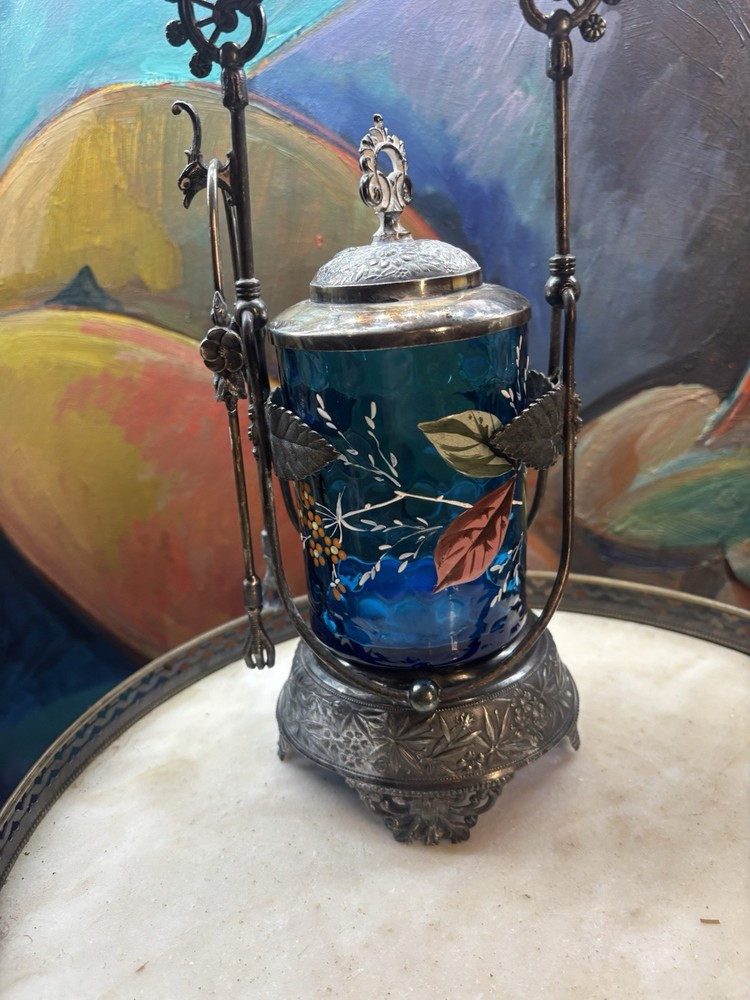 Victorian Blue Glass Pickle Castor