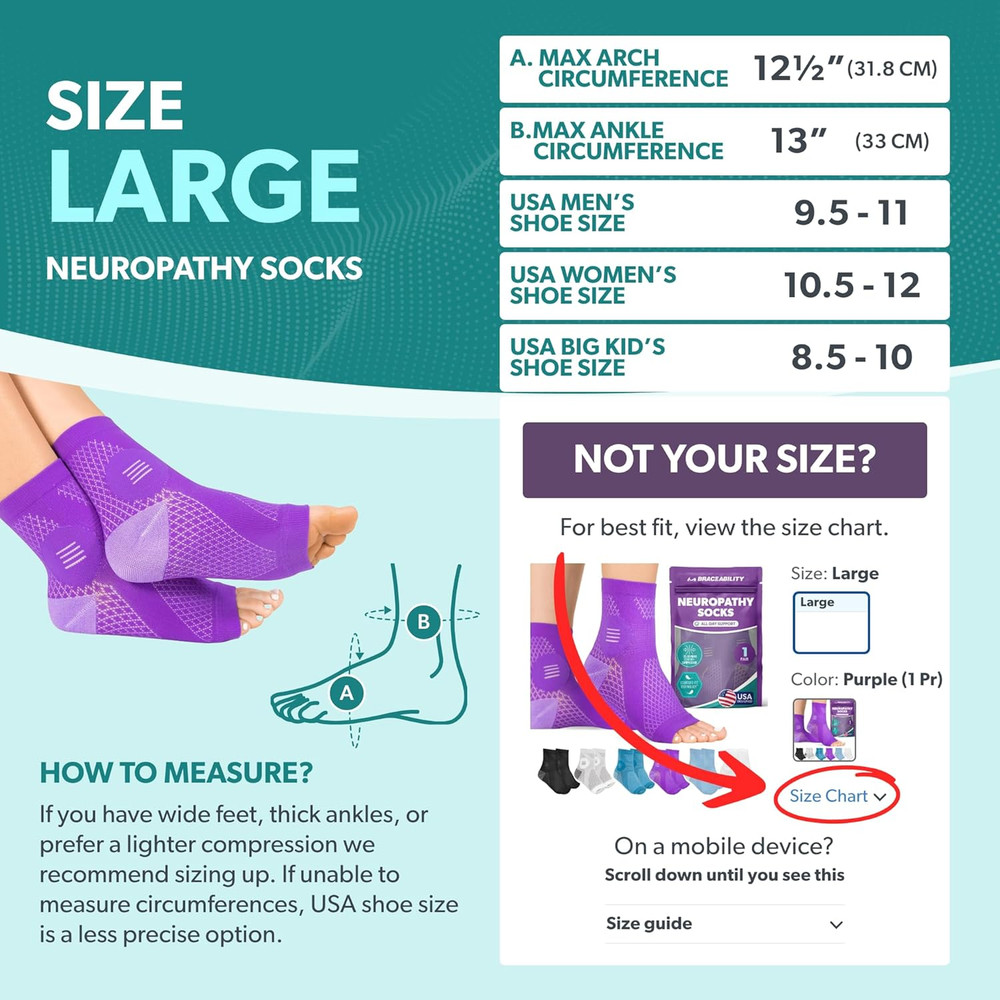 Braceability Neuropathy Socks (Pair) - Peripheral Neuritis Compression Diabetic