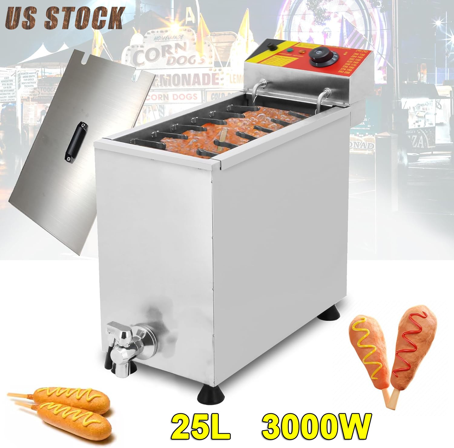 110V Cheese Hot Dog Fryer Commercial Electric Deep Corn Dog Fryer Machine 12clip