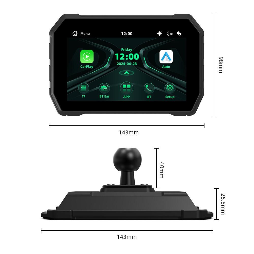 5"Universal Linux Motorcycle Navigation IP67 Wireless Carplay Dual Bluetooth HD