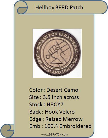 HELLBOY BPRD AGENT DESERT CAMO VEL-KRO PATCH - HBOY7V