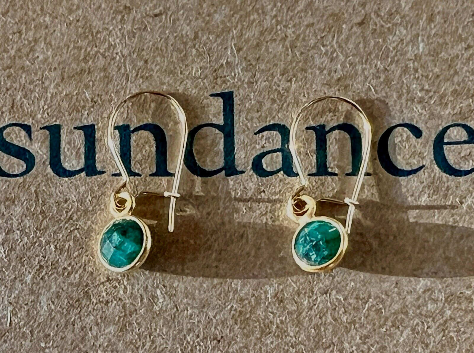 NEW $88 Sundance 3/4" Green EMERALD 14kt Gold GF MAY Birthstone Gem Earrings