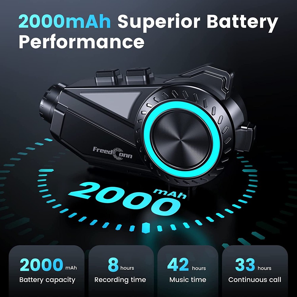 2K Bluetooth Intercom Headset Camera Recoder for Motorcycle ATV UTV Bike 1500M