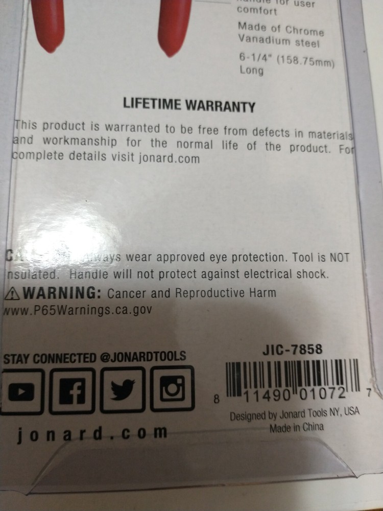 Jonard JIC-7858 Telecom Diagonal Cutter Plier