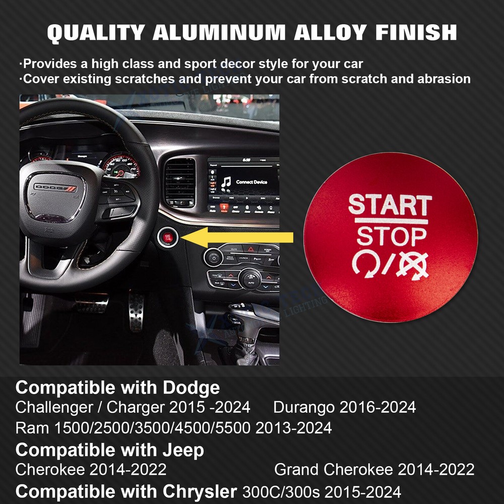 RED Ignition Engine Start Stop Push Button Cover For Dodge Charger Durango Ram