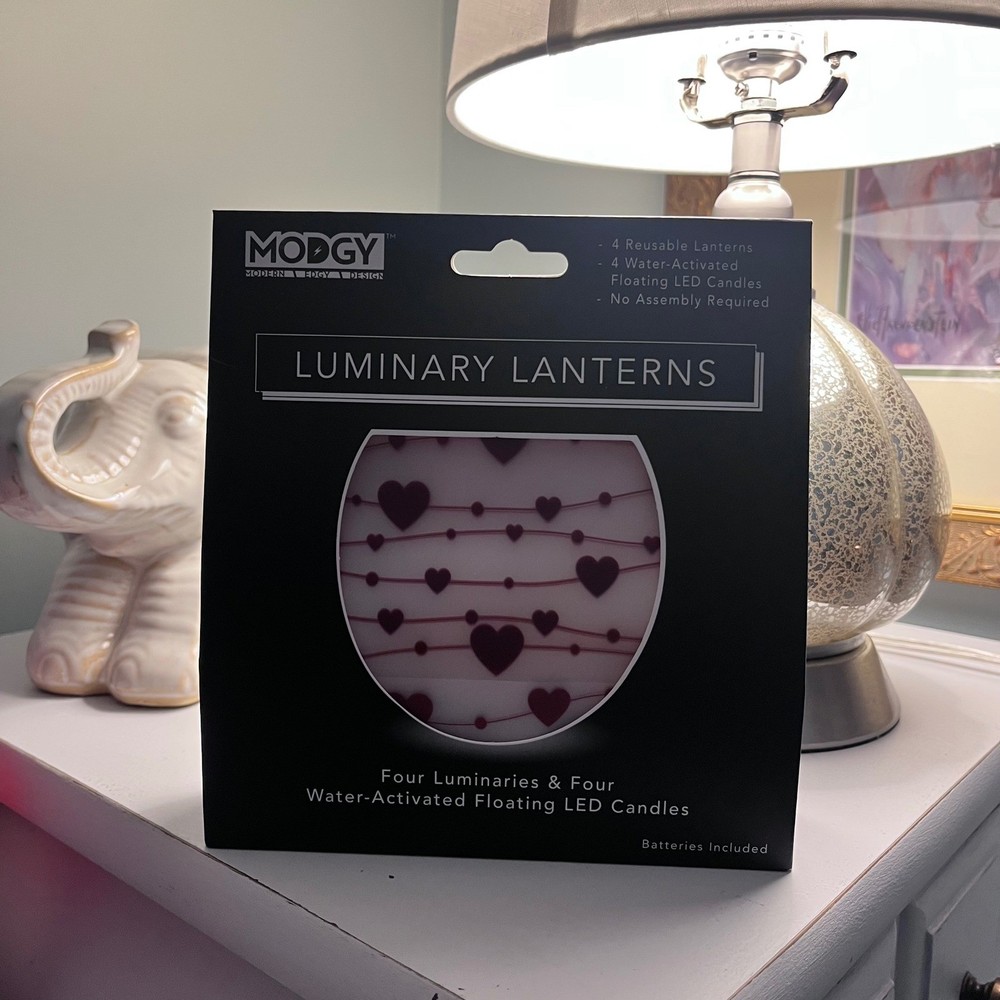 Luminary Lanterns 4 Pack Water Activated Floating LED Candles Heart Pattern