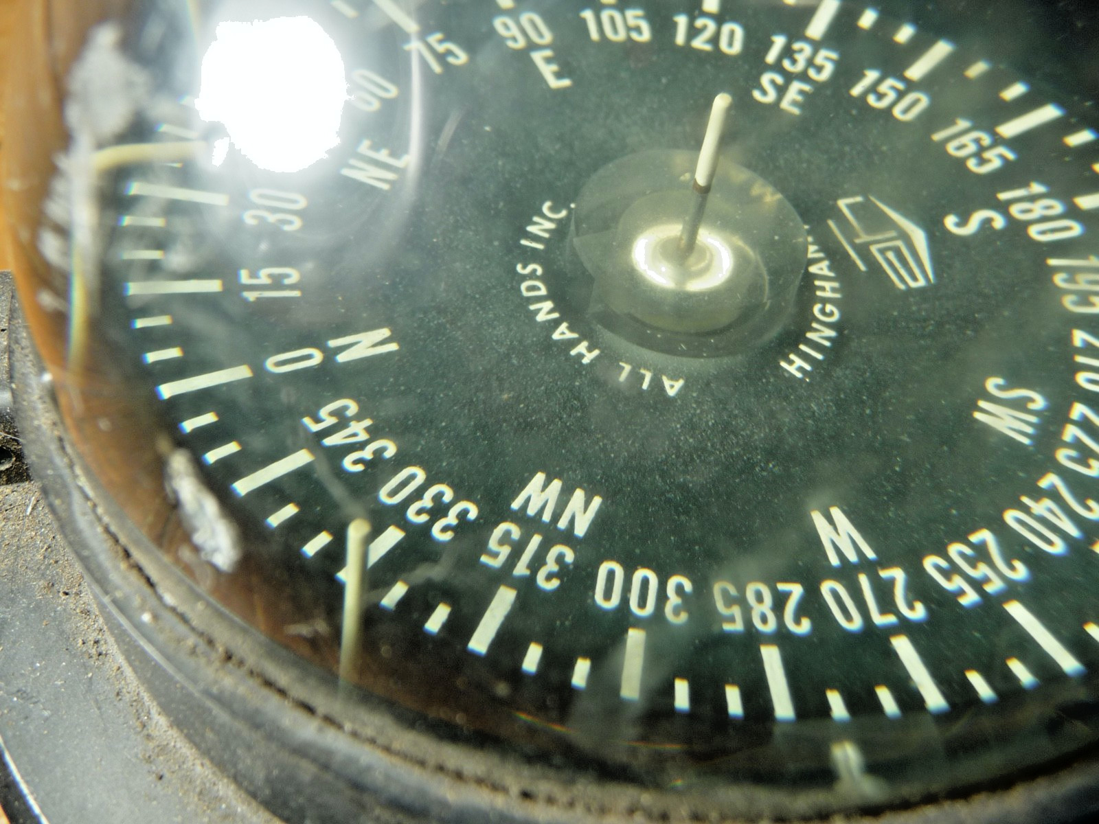 Vintage Marine COMPASS Boat Nautical, ALL HANDS Inc. HINGHAM, MASS