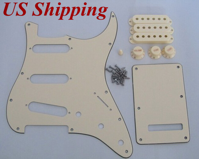 KAISH SSS Aged White Pickguard Kit w/ Pickup Covers,Knobs,Switch Tip fits Strat