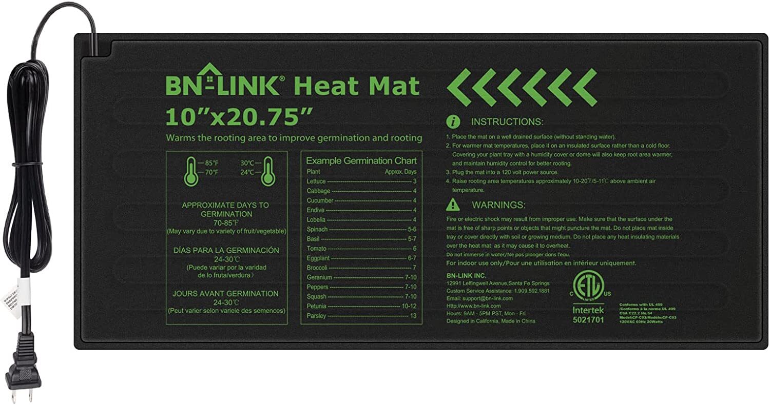 BN-LINK Seedling Heat Mat Warm Hydroponic Heating Pad Waterproof 10" x 20.75"