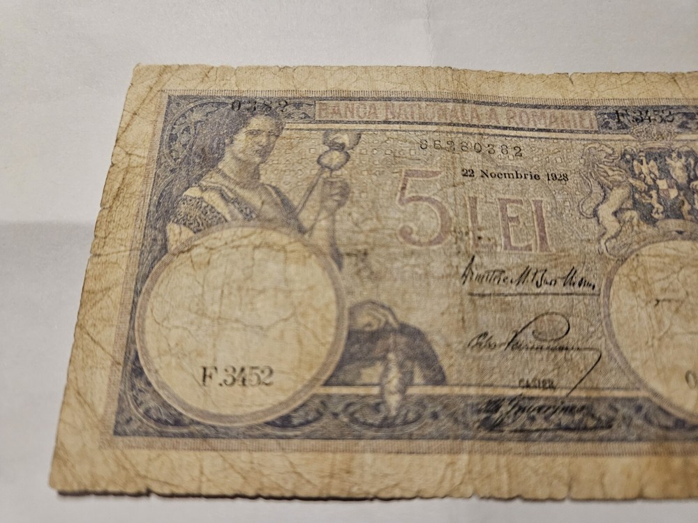 Old banknote from Romania 5 lei 1928