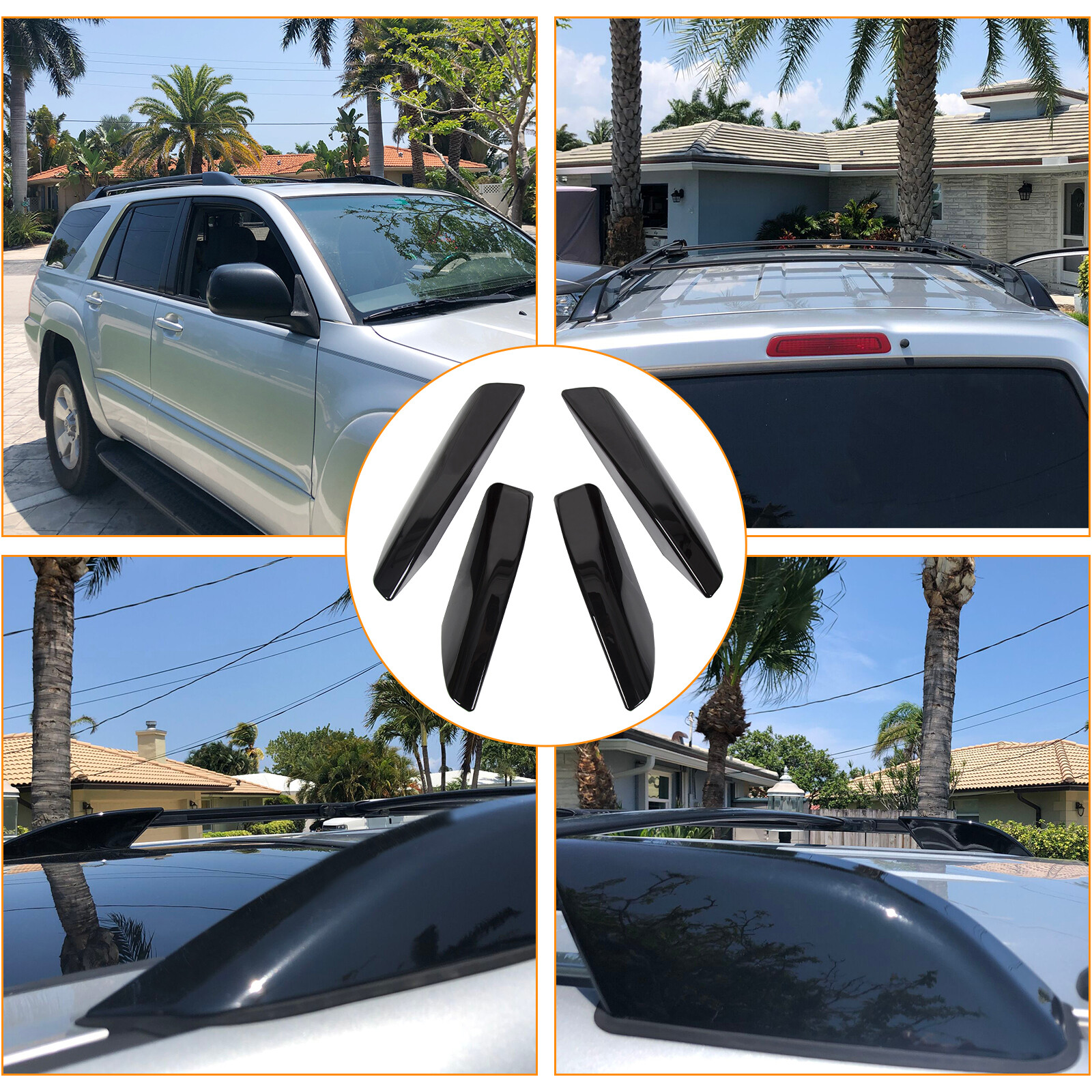 For Toyota 4Runner N210 2003-2009 4PCS Roof Rail Rack End Cover Shell Cap Black