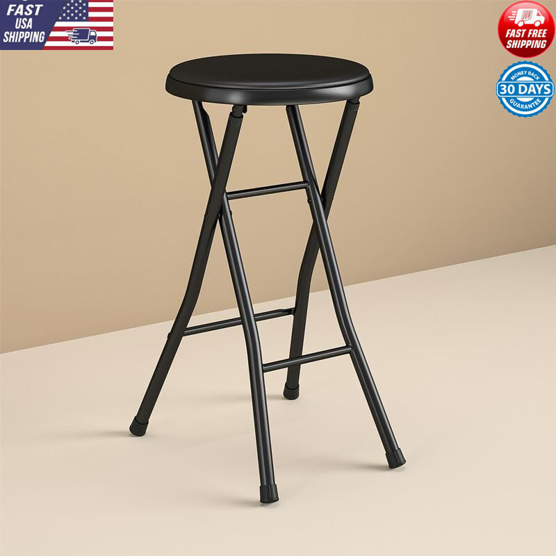 Portable Folding Metal Stool Compact Multi-Purpose Seating Slip-Resistant Padded